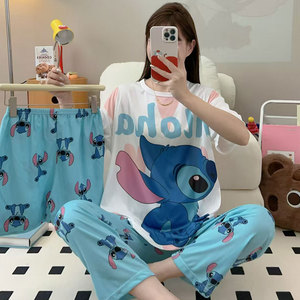 Ensemble de pyjama trois pièces pour femmes Yicheng, épaules dénudées, dessins animés, manches courtes, shorts, vêtements de maison, vêtements de nuit d'été pour femmes - Product Image 1