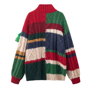 Women's Christmas Bear Knitted <b>Cardigan</b> Color Block Sweater Loose Fit Single Breasted Anti Pilling Top Autumn Winter Wear - Product Image 2