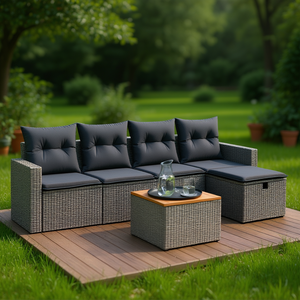 Conjunto de Sofás de Jardín de Ratán, Muebles de Exterior Color Gris Oscuro, Diseño Contemporáneo Impermeable con Cojines de Espuma de Alta Densidad - Product Image 2