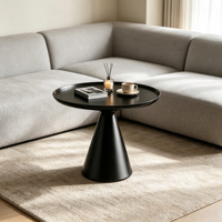 Table d'appoint moderne avec plateau en métal noir mat et base conique, table basse, meubles de salon