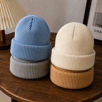 Bonnet unisexe en tricot côtelé uni avec revers, en acrylique, chaud et extensible pour l'hiver, personnalisable avec logo, pour hommes et femmes