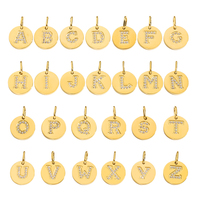 Breloques Alphabet Rondes Pavées de Zircons Emanco A-Z en Acier Inoxydable Plaqué Or 14K, Pendentif Lettre Initiale Personnalisé pour Bijoux DIY
