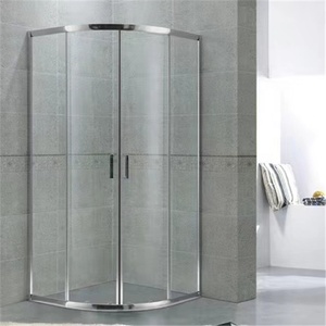 ร้อนขายอลูมิเนียมโปรไฟล์โค้งสีดำทองอารมณ์<span class=keywords><strong>3</strong></span>แผงบานเลื่อน Frameless ประตูห้องอาบน้ำกระจก - Product Image 4
