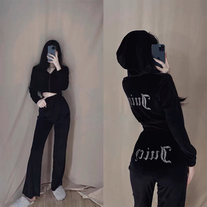Tùy Chỉnh Nhung 2 Mảnh Quần Set Thạch Sweatsuits Phụ Nữ Quần Bó Sát Và Áo Hai Mảnh Trang Phục Thiết Lập Cho Phụ Nữ - Product Image 4