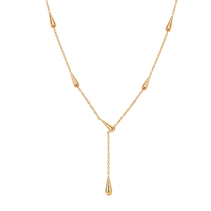 Collar con colgante <span class=keywords><strong>de</strong></span> cono, Y y lariat <span class=keywords><strong>de</strong></span> acero inoxidable pulido, cadena dorada, colgante <span class=keywords><strong>de</strong></span> lágrima lisa, resistente, estilo Ins - Product Image 4