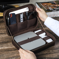 Sac organisateur de câble de voyage en cuir véritable Apple Mac Mini Portable PC Electronic Accessories Storage Case Set (CF3045)