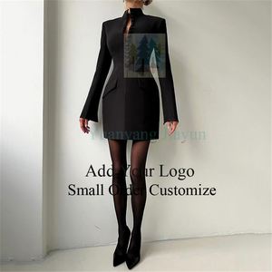 Elegante <span class=keywords><strong>Abito</strong></span> Nero <span class=keywords><strong>Doppiopetto</strong></span> con Cintura Abbinata e Vestibilità Aderente in Vita - Product Image 2