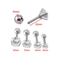 Boucles d'oreilles clous pour femmes en acier inoxydable avec zircone et filetage intérieur perforé