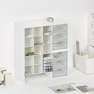 Desktop <b>Storage</b> <b>Box</b> <b>Drawer</b> Style Cosmetic Organizer Minimalist Office Desk Stationery Holder White Rectangle Standing Type - Product Image 1