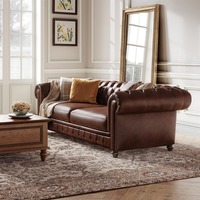 Amerikanisches Retro-Dreisitzer-Ledersofa im Europäischen Stil mit Schwammfüllung für Wohnzimmer und Kleine Apartments, Großes Barton-Sofa