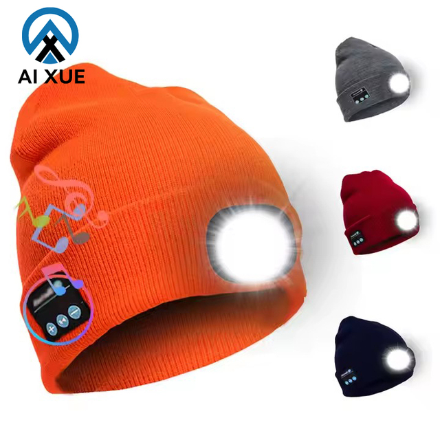 Fashion New Detachable Rechargeable LED Luminous Lighting Cap Bluetooth Music Knit Hat