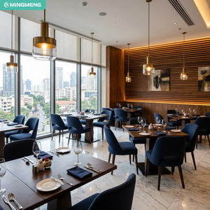 Meubles de salle à manger personnalisés pour hôtel et restaurant, table à manger avec base en bois massif, chaises de restaurant rembourrées en tissu - Product Image 1