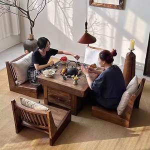 Mesa de Té de Madera de Olmo Estilo Wabi Sabi, Cuadrada, para Jardín Exterior, Acabado Natural, Estilo Zen - Product Image 4