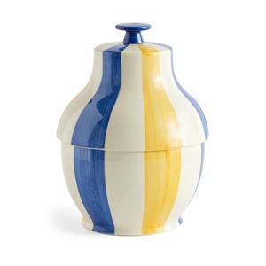 Recipiente de cerámica grande para almacenar dulces, nueces, galletas y condimentos de cocina, pintado a mano con rayas. - Product Image 1