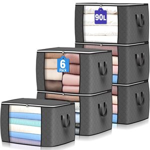 Sacs de rangement de grande capacité de 90 L, lot de 6, bacs de rangement pour vêtements, organisateurs de placard pliables, contenants de rangement avec poignée renforcée - Product Image 1