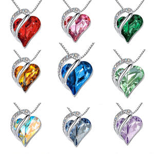 Collier pendentif cœur en cristal, alliage métallique précieux plaqué argent, pour femme, tendance, usage quotidien, avec strass multicolores sertis - Product Image 2