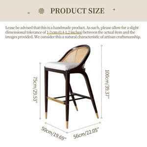 <span class=keywords><strong>Tabouret</strong></span> de bar moderne avec dossier en rotin, chaise de comptoir de luxe en bois massif de frêne avec coussin en tissu et repose-pieds doré pour îlot de cuisine - Product Image 6
