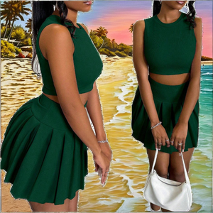 Conjunto de Dos Piezas de Verano, Top sin Mangas con Volantes, Sexy y Casual, Ecológico, Transpirable, con Cuello en V, y Pantalones Cortos - Product Image 2
