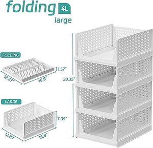 Wardrobe Organizer Stackable <b>Plastic</b> Storage Basket Bin Foldable Clothes Drawer Storage <b>Container</b> - Product Image 2