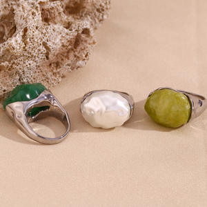 Anillos coloridos de acero inoxidable con piedra acrílica chapada en oro de 18 quilates, joyería de moda de calidad fina para niñas, regalo de compromiso de boda - Product Image 6