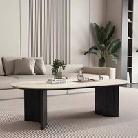 Table basse en travertin avec base en bois massif, table à thé décorative moderne et portable pour la maison, salon, meubles