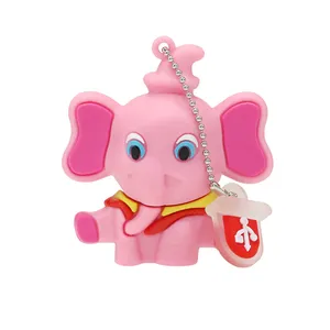 Grosir Pabrik stik memori hewan hadiah lucu Elephant Pen Drive 4GB 8GB 16GB 32GB 64GB 128GB 3D lembut PVC USB Stick disesuaikan