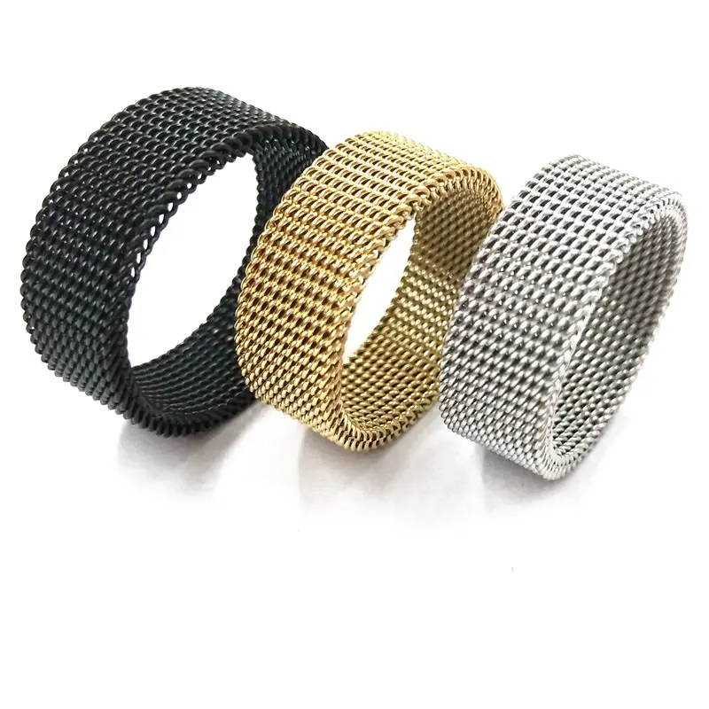 8mm Personality Top Fashion Mesh Cell Stainless Steel Ring INS Design Grid Rings for Men