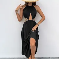 Robe de style ethnique ajourée noire, décontractée pour les vacances, avec faible MOQ