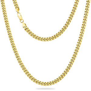 สร้อยคอทองคำแท้ 14K จากสหรัฐอเมริกา ชุบทอง ไม่ลอก ไม่ดำ  วัสดุสแตนเลส ขนาด 5 มม. กันน้ำ ดีไซน์แบบไมอามี คิวบัน ลิงค์ เคิร์บ สำหรับผู้ชายและผู้หญิง - Product Image 1