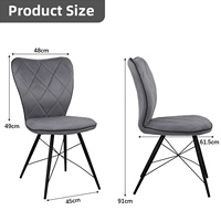 Chaise de salle à manger grise moderne avec dossier ergonomique, assise rembourrée matelassée et pieds en acier noir pour la fourniture de mobilier B2B