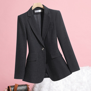 Blue Women's Blazer Slim Fit Solid Color Viscose Fiber Worsted Spring Autumn Professional Suit Jacket - Product Image 2