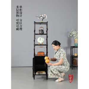 Chinese Style Bamboo Display Shelf With Woven Cabinet Tea Storage Rack Antique Furniture For Tea Room Decor - Product Image 2
