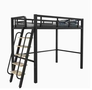 Cama Loft Moderna e Durável em Ferro Forjado, Conversível e Ajustável, Multifuncional para Apartamentos Pequenos e Escolas, Preta e Branca, Solteiro - Product Image 4