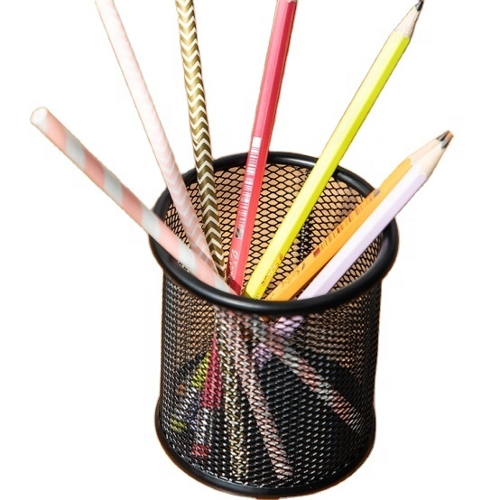 Creative and fashionable tabletop furnishings office equipment multifunctional Circular iron mesh Metal pen container