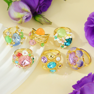 Anillos Retro de Piedra Natural de Cristal, Aleación de Zinc de 14k, Moda Europea y Americana, Anillo Bohemio de Dubái, Joyería Premium para Mujer - Product Image 5
