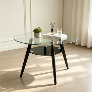 Table basse minimaliste ronde en verre trempé, support noir solide à trois pieds, pour la maison, le salon, le canapé d'hôtel - Product Image 3