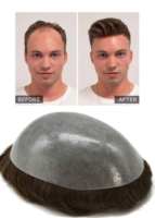 XF Thin Skin 0,08-0,1mm Peluca para hombre Anudada Prótesis de cabello humano indio para hombres Tupé