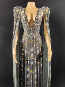 시스루 V넥 백리스 볼 가운 진주 라인스톤 그리스 여신 웨딩 게스트 드레스 여성 머메이드 생일 이브닝 드레스 - Product Image 6