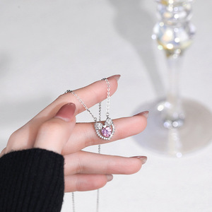 S925 Sterling Silver Hollow Heart Pendant <b>Necklace</b> With Pink Zircon Trendy <b>Fine</b> Jewelry For Women Anniversary Birthday Gift - Product Image 3