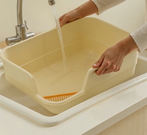 กระบะทรายแมวสำหรับลูกแมวพร้อมทางลาดฝึกหัด แบบมีฝาปิด ทำจากพลาสติก ทำความสะอาดง่าย แถมที่<span class=keywords><strong>ตัก</strong></span>ทราย พร้อมสารดับกลิ่น - Product Image 3