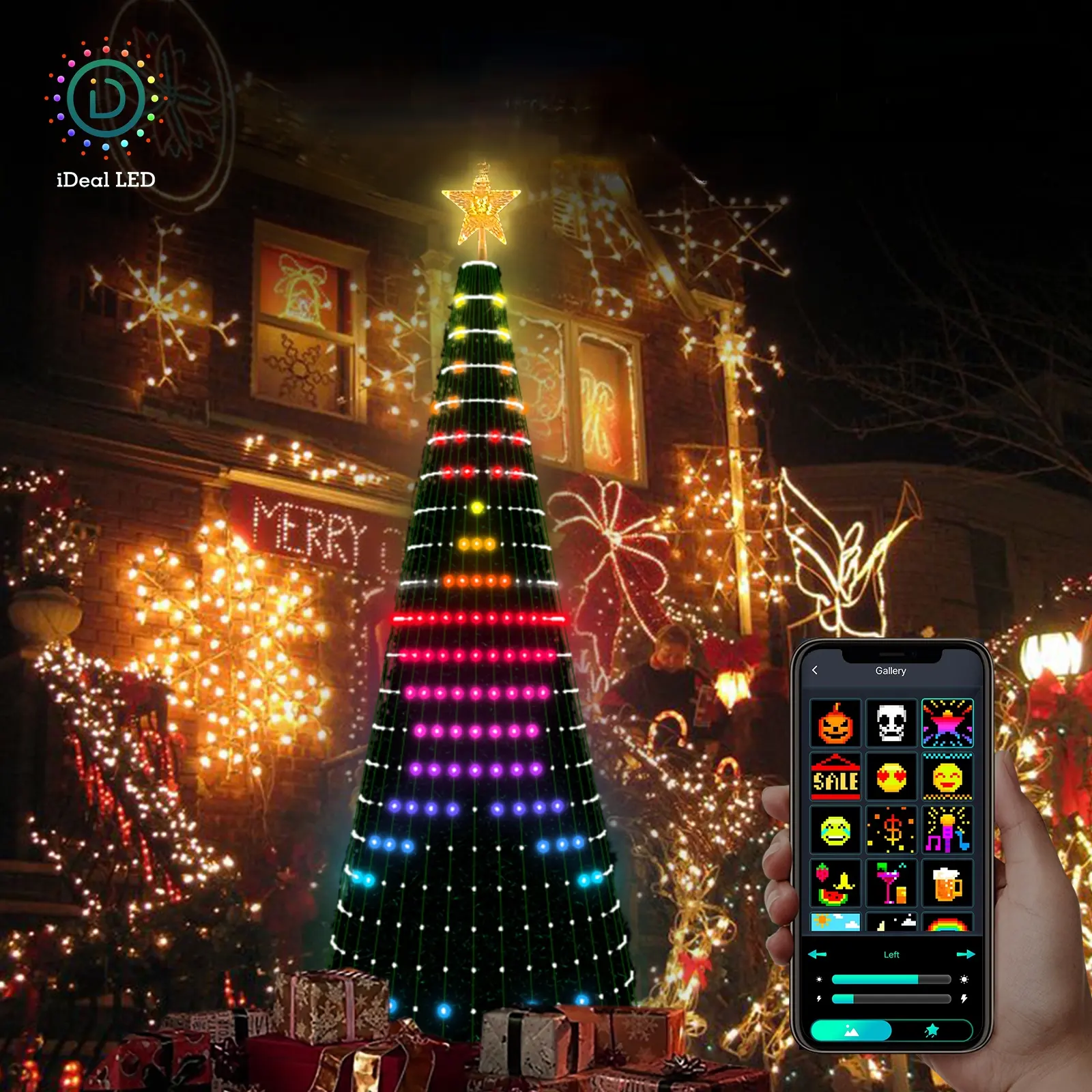 christmas lights christmas tree with led lights smart app control music sync for Christmas decoration