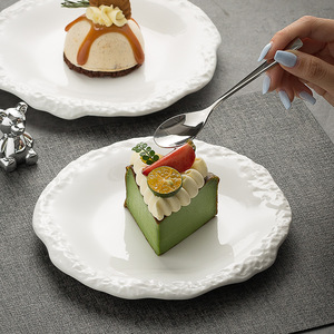 Assiette en grès blanche irrégulière pour mariage, hôtel, steak, salade, dessert, service alimentaire, restaurant, assiette en céramique blanche, assiettes de dîner - Product Image 1