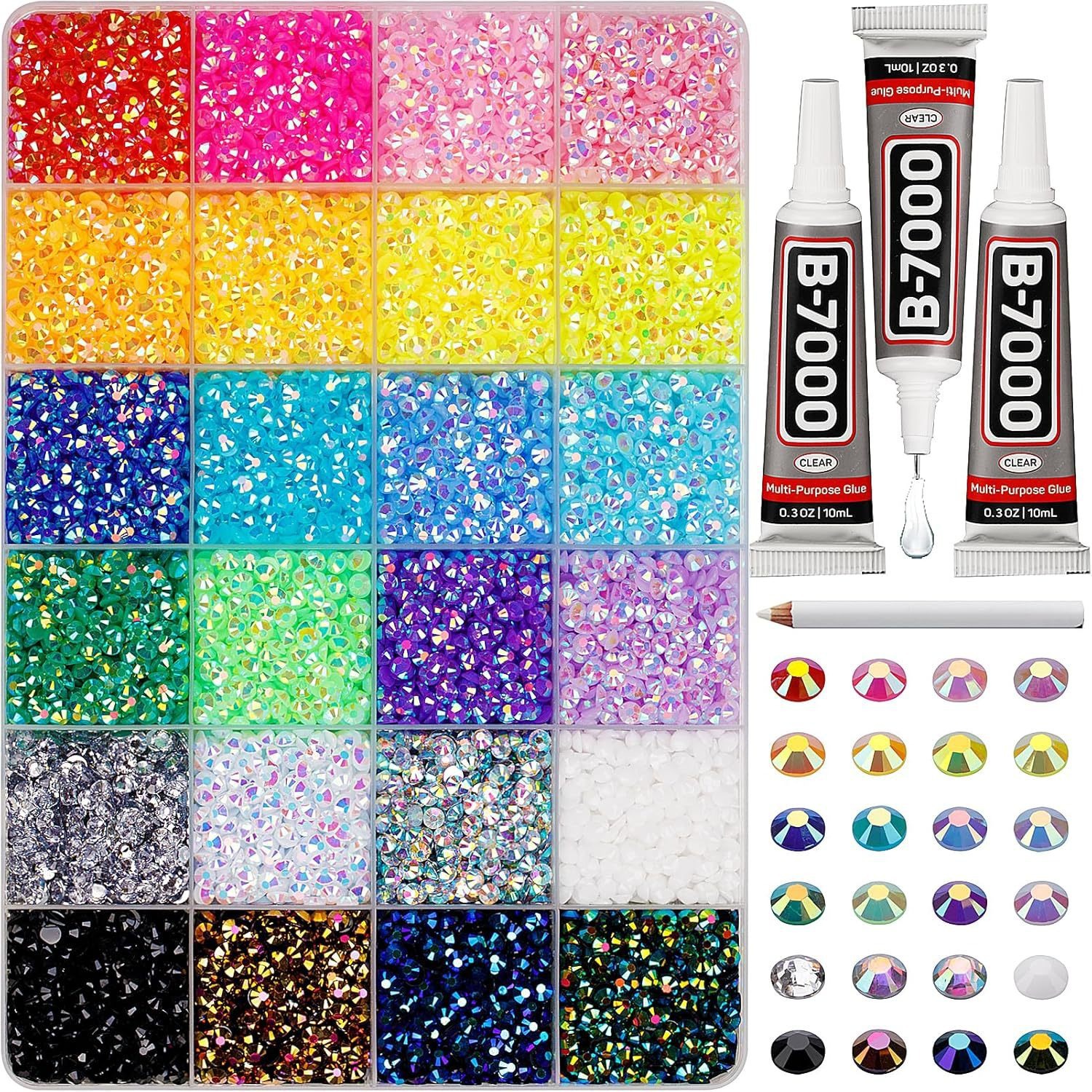 24-grid candy resin rhinestones + 3 tubes of glue - 2