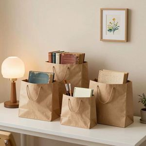 Sac d'emballage pour fête artisanale, sac cadeau en papier kraft rose personnalisé avec poignées, motif de dessin animé de Noël - Product Image 5