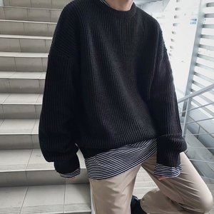 Pull en tricot pour homme, couleur unie, coupe ample, style coréen, pour l'automne et l'hiver - Product Image 2