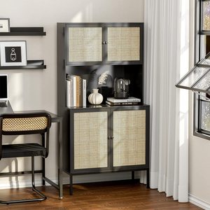 Nordic style <b>sideboard</b>, rattan TV cabinet, minimalist retro style solid wood cabinet, large capacity <b>storage</b> cabinet - Product Image 3