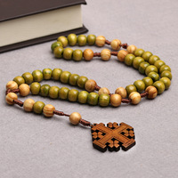 Perles en bois tissées à la main en gros Jérusalem Jérusalem Religieux Catholique Bijoux Croix Jésus Chapelet Collier