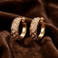 Pendientes de Aro en Forma de C Personalizados al por Mayor, Acero Inoxidable, Chapado en Oro, Incrustados con Circonita Cúbica, Lujosos, Hipoalergénicos, para Regalo