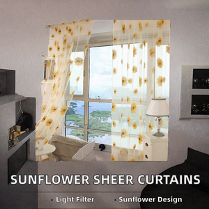 Vente directe d'usine, expédition rapide, rideaux en polyester transparents imprimés tournesol, écologiques, prêts à poser, pour la maison, le salon - Product Image 2