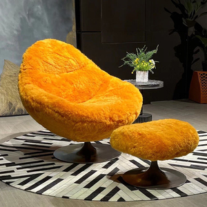 Sillón Bouclé para Sala de Estar Estilo Nórdico, Muebles Modernos de Lujo, Color Naranja Cachemira - Product Image 3